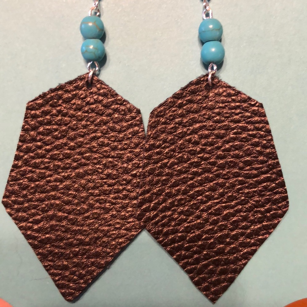 Leather earrings with beaded accents